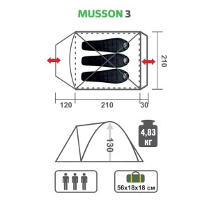 Палатка MUSSON-3 (HS-2366-3 GO) Helios